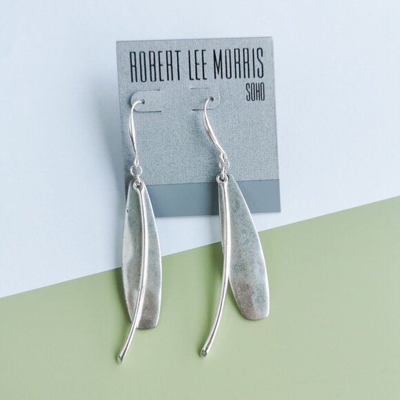 Robert Lee Morris Silver Plated Leaf Drop Earrings Modern Dangle - Picture 1 of 3